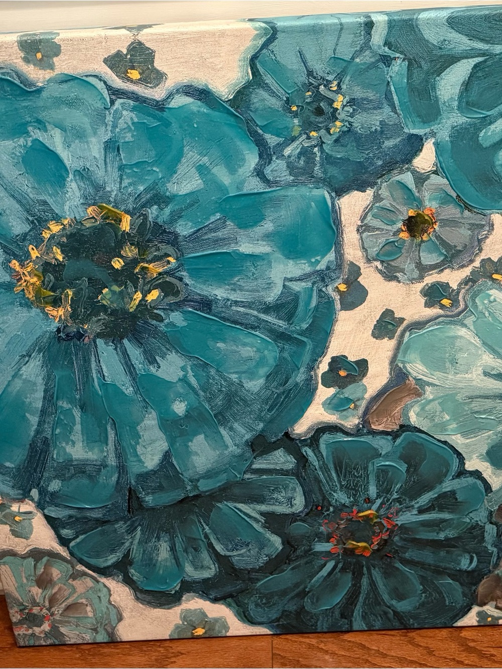Pier1 Teal Floral Canvas Art Print - Modern Home Wall Decor